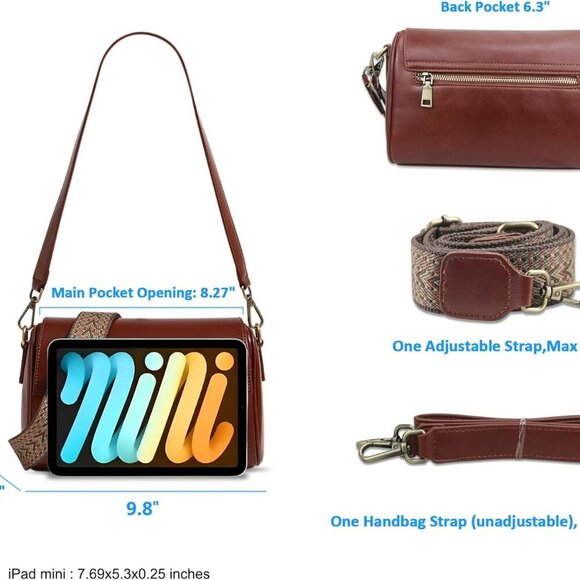 Premium Vegan Leather Shoulder Bag for Women,Detachable 2-Strap Crossbody Bag, L - Picture 5 of 9